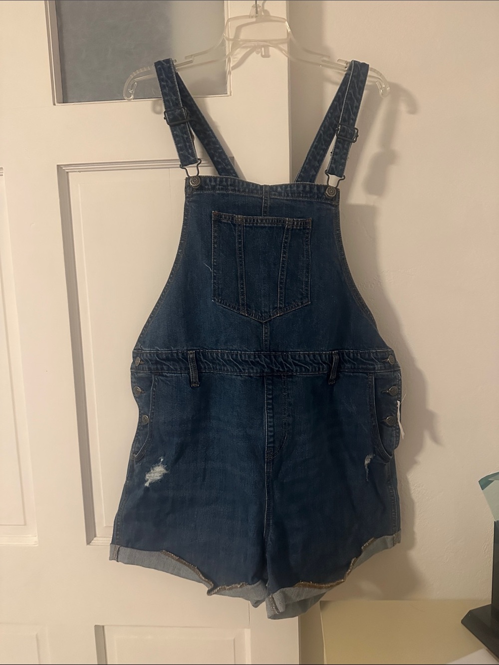 Old Navy Dark Blue Denim Short Overalls for Women - Distressed